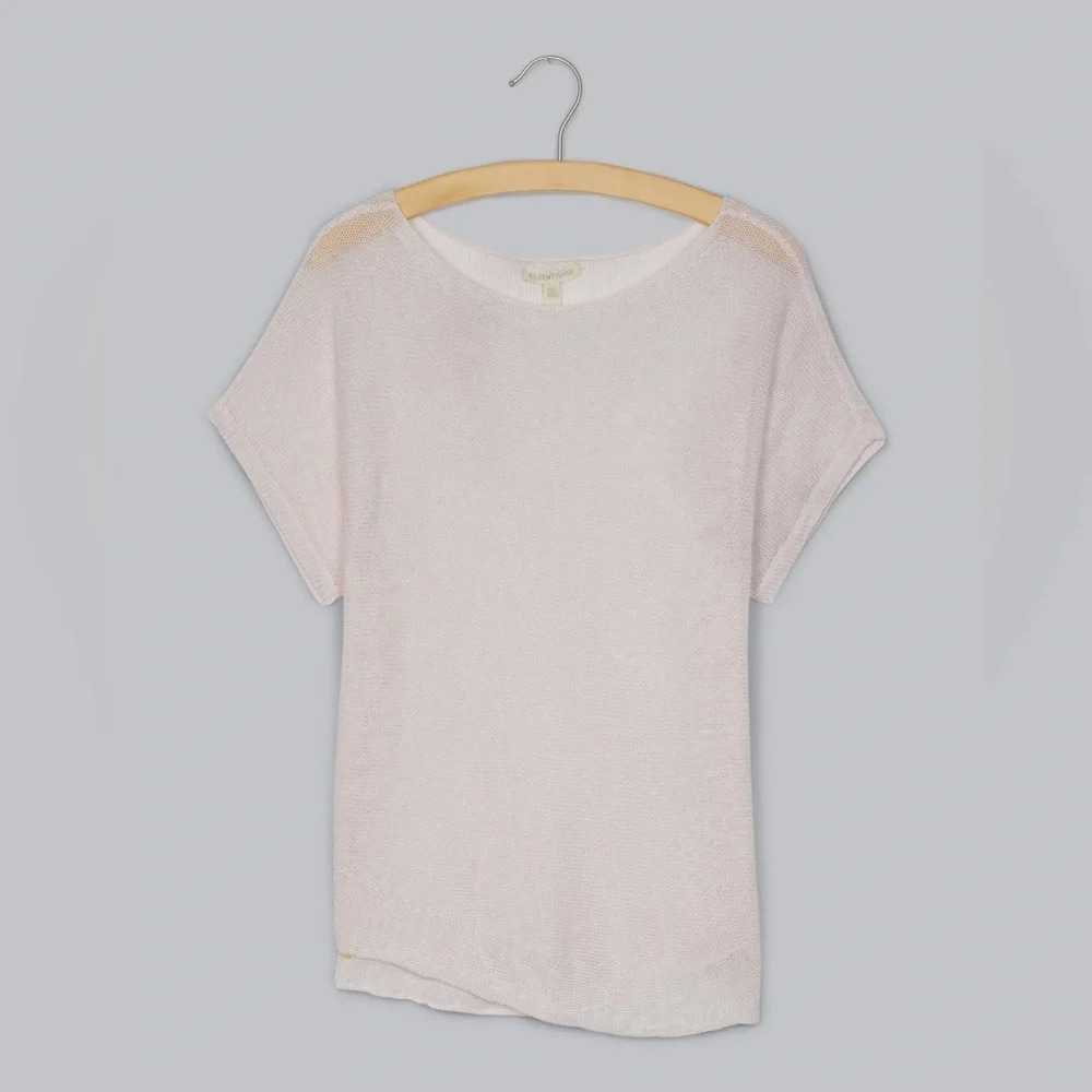 Eileen Fisher Petite 100% Linen Open Knit Sheer Relaxed Blouse Pink Size PL
